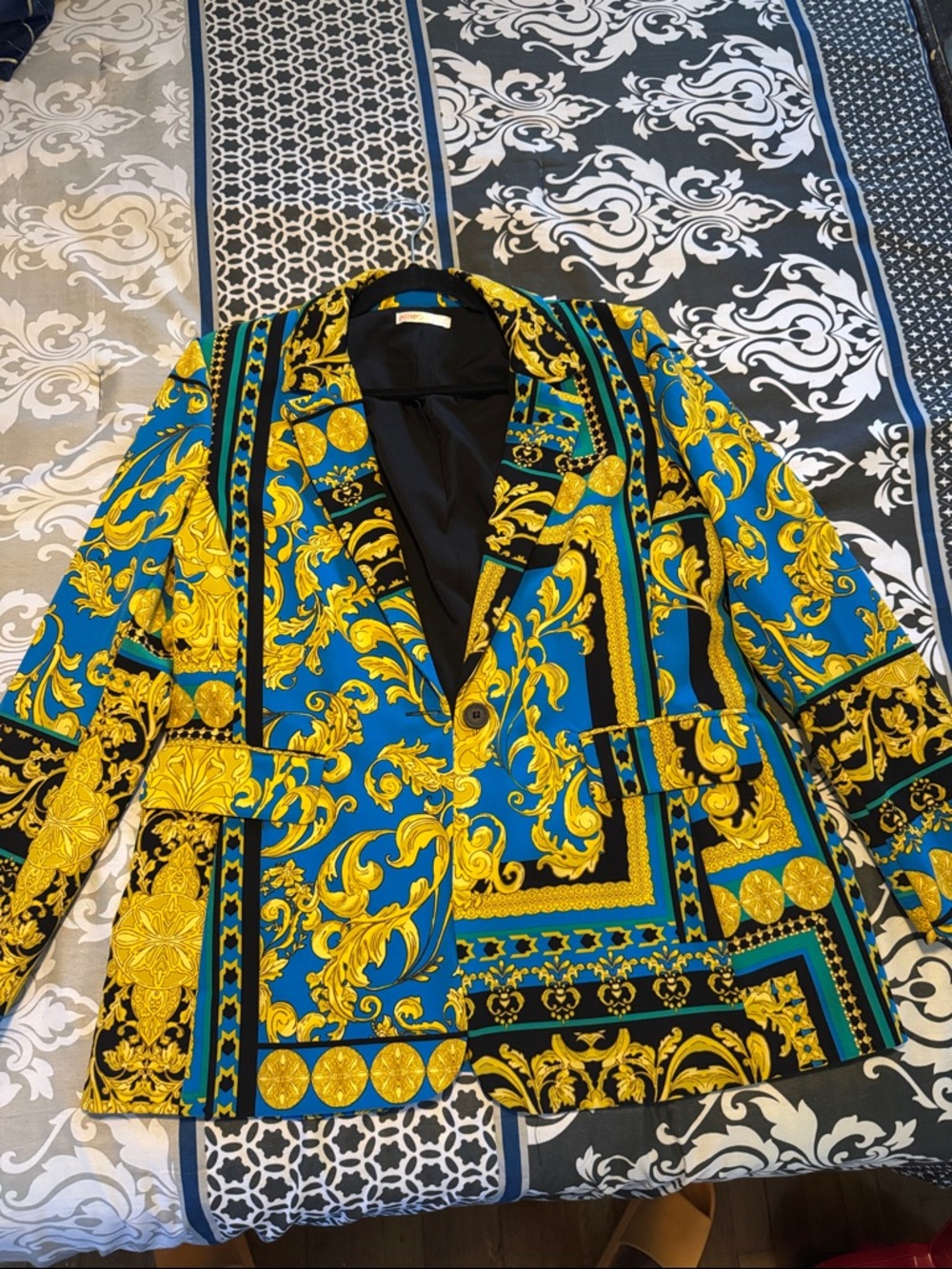Baroque-Print Blue & Gold Blazer